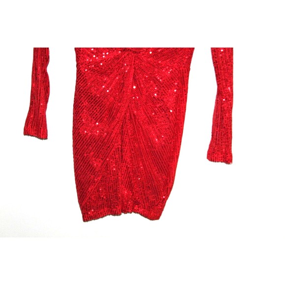 Womens Red Sequin Mini Long Sleeve V Neck Lined Twisted Waist Full Zip Size Sm - Picture 4 of 7